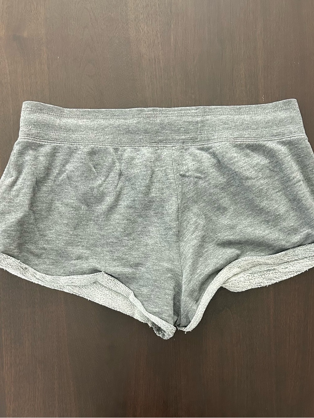 Y2K Hollister Grey Fleece Sweat Shorts Large Pink Graphic Rolled Hem Drawstring - Picture 6 of 7